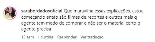 Comentário de aluna sobre as aulas de filme de recorte 4