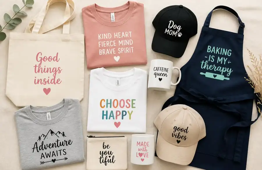 Camisetas, bolsas, bonés, canecas e aventais personalizados com filme de recorte